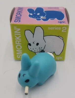 Kidrobot SMORKIN' LABBIT Series 2 LIGHT BLUE Mini Vinyl Figure 1.5" Frank Kozik - Image 1 of 4