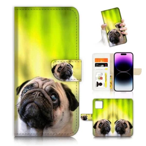 ( For Oppo A40 ) Wallet Flip Case Cover AH26765 Pug Puppy Dog - Photo 1 sur 7
