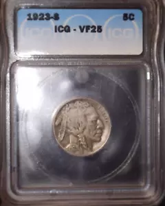 1923-S Buffalo Nickel, ICG VF25, Tough Date, Issue Free - Picture 1 of 2