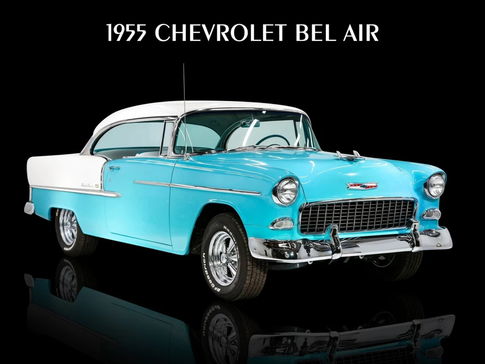 Chevrolet Bel Air 1955 nuevo letrero de metal: restauración Hot Rod en turquesa y blanco Foto 1 de 1
