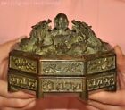 5,2'' animal en bronze pur Loong Dragon huit trésors boîte à bijoux boîtes de rangement