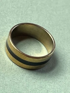 Gold Washed Black Enamel Striped Stainless Steel Band Ring Size 6.5 - 0.25 inche - Picture 1 of 6