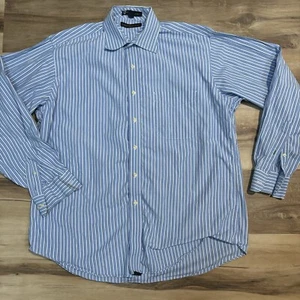 Tommy Hilifiger Shirt Mens Large 16 - 35 Blue Striped Button Up TLC Lifetime - Picture 1 of 9