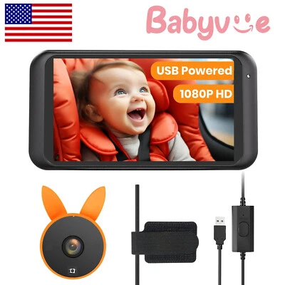 Câmera de carro bebê 4,5" 1080P monitor rotação 360° USB plug N play visão noturna EUA - Imagem 1 de 4