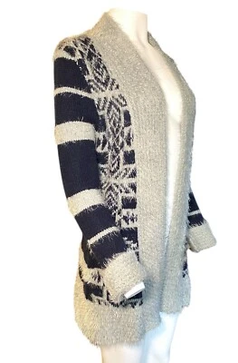 Cárdigan largo suéter BCBG Max Azria talla XL mezcla de lana abierto gris azul marino mujer Foto 1 de 4