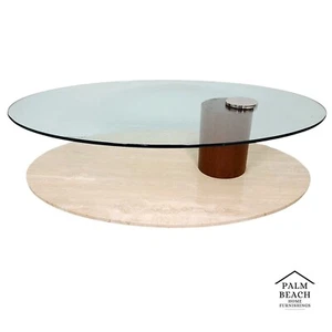 1970's MCM Travertine & Glass Swivel Top Coffee Cocktail Table by LION IN FROST - Picture 1 of 13