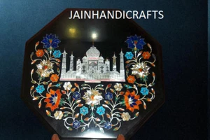 12" Taj Mahal Marble Coffee Corner Center Side Table Top Inlay Malachite - Picture 1 of 4