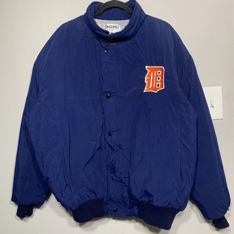 Vintage 90s Delong Detroit Tigers Puffer Bomber Jacket MLB SZ XL Cover