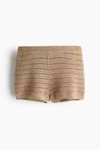 new H&M HM h m x THE WHITE LOTUS Glittery Crochet Look Shorts medium m gold - Picture 1 of 2