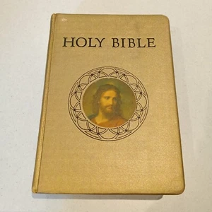 Vintage Holy Bible Hardcover Catholic Action Edition King James Illustrated Gold - Picture 1 of 14