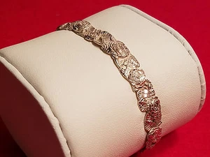 Vintage 1980's Cut Roses Sterling Cuff Bangle Bracelet 13.67 Grams Silver (PSJ) - Picture 1 of 9