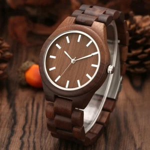 Luxury Walnut Wood Men's Wooden Quartz Wrist Watch Brown Bamboo Bracelet Gifts - Picture 1 of 11