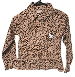 365 Kids Size 8 Hello Kitty Animal Print Jean Jacket Ruffle Snaps - Picture 1 of 6