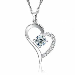 HERZ HALSKETTE 925 STERLING SILBER PLATTIERT DAMEN KETTE ZIRKONIA SCHMUCK NEU - Bild 1 von 5