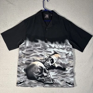 Rockhouse Roadhouse Shirt Men’s Size L Button Up Black Grey Skulls Guy Fieri Y2K - Picture 1 of 11