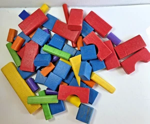 Vintage Wooden Building Blocks Mixed Shapes Kids Toys Lot 60 pieces Colorful - Picture 1 of 1