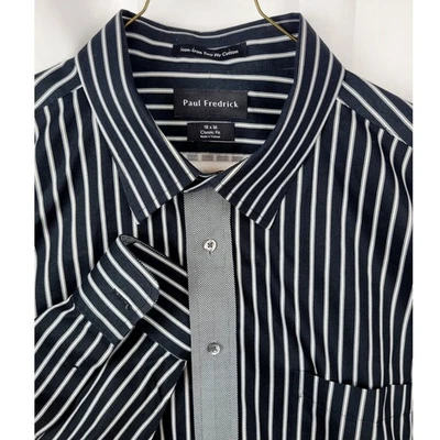Paul Fredrick 18x36 Black White Striped Classic Fit Non Iron Dress Shirt - Image 1 of 4