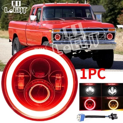 Faro LED halo de 7" rojo HALO DRL apto para camioneta Ford F-100 F-250 F-350 1953-1977 Foto 1 de 4