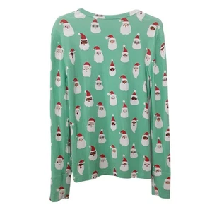 Posh Peanut Bamboo Pajama Top Long Sleeve Christmas Santas Kids 7/8 Green - Picture 1 of 10