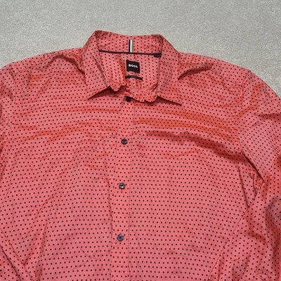 Boss Hugo Boss Roan Kent Button Up Shirt Mens XL Extra Large Orange Polka Dot - Image 1 of 4