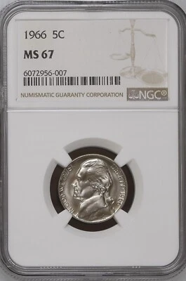 1966 5C Jefferson Nickel NGC MS67    6072956-007 - Image 1 of 2