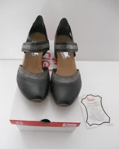 ZAPATOS RIEKER CUERO CIERRE TACTO NEGRO EUR 38 NUEVOS EN CAJA TACÓN 2" - Imagen 1 de 5