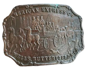 Vtg 1960s American Express Co Butterfield & Co Western Brass Belt Buckle C-36 - Picture 1 of 5