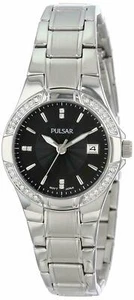Pulsar PH7293 Black Dial Crystal Stainless Steel Silver-Tone Dress Watch - Picture 1 of 2