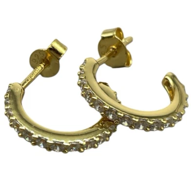 ORECCHINI IN ARGENTO 925 CERCHI COLOR ORO BRILLANTATI UOMO DONNA FIRMATI 1,4CM - Immagine 1 di 4