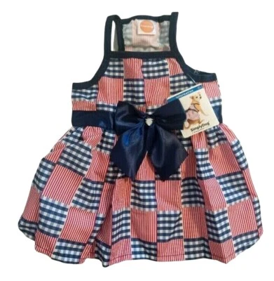 Simply Dog 4th of July, Red, White, & Blue, Satin Gem Bow Puppy/Dog Dress, Med. - Image 1 of 4