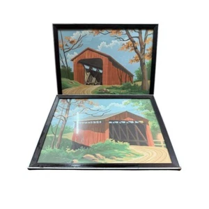 2er Set überdachte Brücke Vintage Malen nach Zahlen 17" x 13" Land Rustikal - Bild 1 von 6