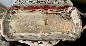 Vintage Antique Silver plated Footed Serving Tray With Handles LEONARD 14"