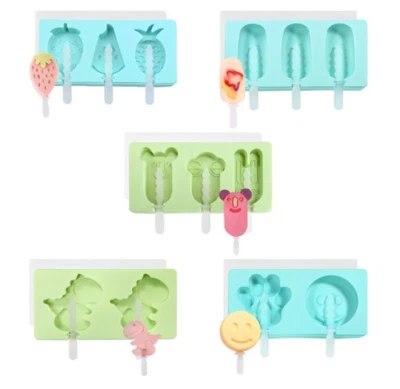 Ice Bar Popsicle Making Tray Animals Fruits Silicone Mold 5-Mold Set 13 Holes - Image 1 of 4