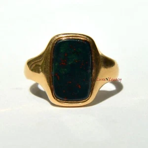 Blutstein Edelstein Ring Vintage Gelbgold Siegelring Herren 925 Silber Polsterring - Bild 1 von 6