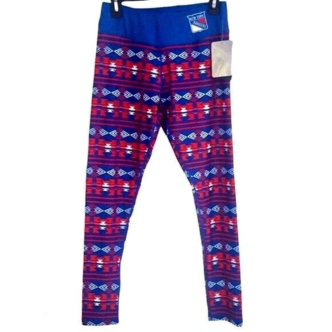 New York Rangers Womens Leggings Size Medium Aztec Print Tights Blue Red NHL New Cover
