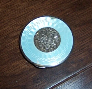 GUILLOCHE VINTAGE COMPACTO HECHO EN AUSTRIA PLATA ESTERLINA ESMALTE AZUL CLARO - Imagen 1 de 9
