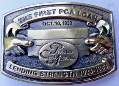 1983 Production Credit Assocation 50th Anniversary belt buckle 3" long unused - Image 1 of 2