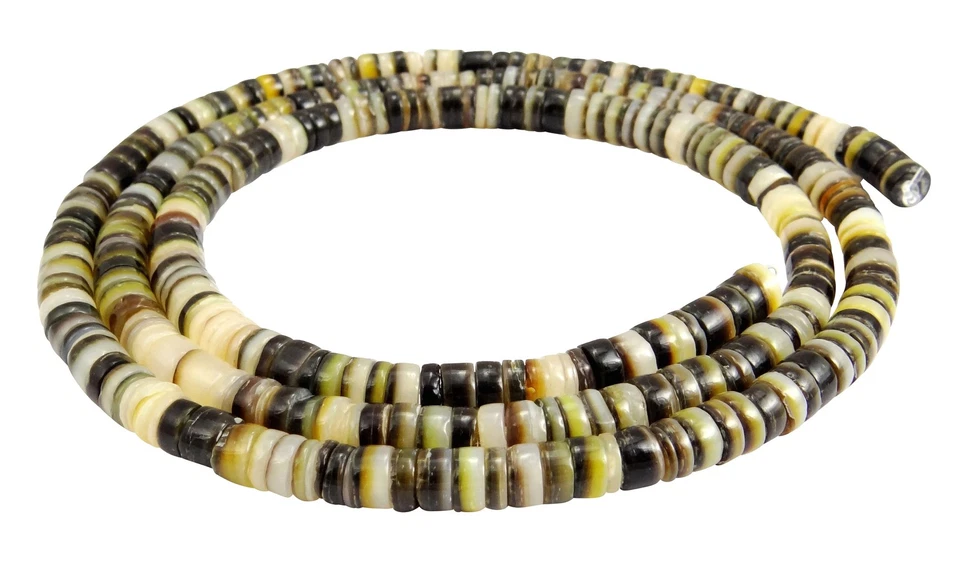 😏 Schwarzlippen Perlauster Perlen runde Heishi ca.5mm Muschelperlen XL-Strang😉 - Bild 1 von 1