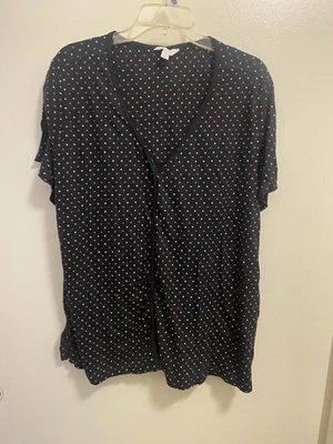 Charter Club Intimates Womens Pajama Top Shirt 3X 3XL Black Pink White Polka Dot - Image 1 of 4