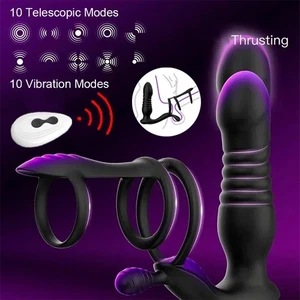 Telescopic Thrusting Anal Plug Vibrator Cock Ring Men Prostate Massager Sex Toy - Picture 1 of 16