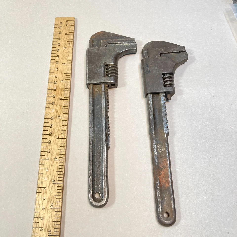 老式 Mechanics 自动猴子扳手 2 件 9 英寸长带 1 美国湖畔 — 第 1/4 张图片