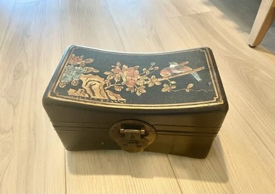 Hermosa caja de almohada decorativa china antigua negra dinastía Qing.  Foto 1 de 4