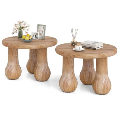 "Mesa de centro pequeña de madera maciza de caoba de 24"" 2 piezas con patas de columna superior engrosadas" Foto 1 de 4