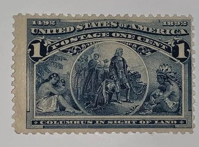 Travelstamps 1893 US Stamps Scott # 230, In Sight of Land, mnh, mint, og, 1 cent - Image 1 of 4