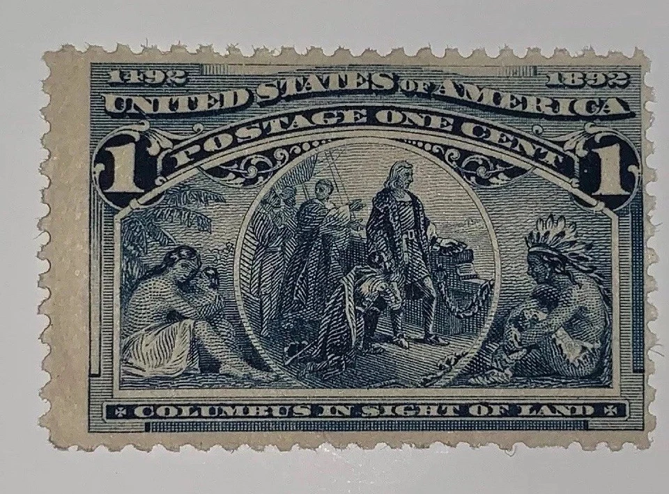 Travelstamps 1893 US Stamps Scott # 230, In Sight of Land, mnh, mint, og, 1 cent - Image 1 of 4