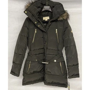 As Is Medium PM Michael Kors Jacket Coat Puffer Belted Hood Fur Trim Down logo - Picture 1 of 9