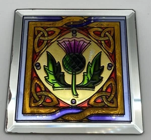 "Espejo manchado de cardo escocés 3,75"" montaña rusa de vidrio, fieltro negro Clara Gifts" - Imagen 1 de 3