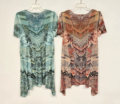 Lote 2 Blusa One World Live and Let Live Para Mujer Talla XL Túnica Retazos Columpio Top Foto 1 de 4