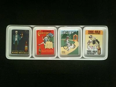 I. GODINGER PORCELAIN TRAY WITH 4 BEVERAGE ADVERTISING DISH DISHES - Image 1 of 4