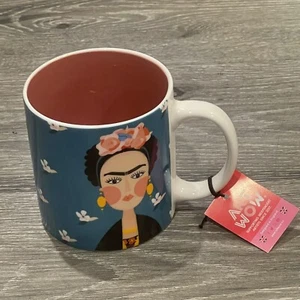 Frida Kahlo Ceramic Coffee Mug Tea Cup Large 18 oz Flowers w/ Pink Interior New - Picture 1 of 12